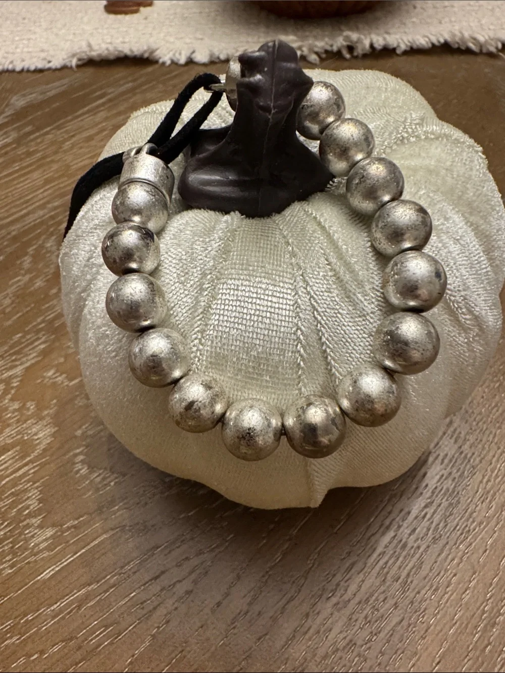 Silver Bead Stretch Bracelet - adjustable with black velvet rope